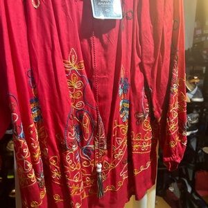 Ananda's Collection Size XXL red boho styled top with gorgeous embroidery